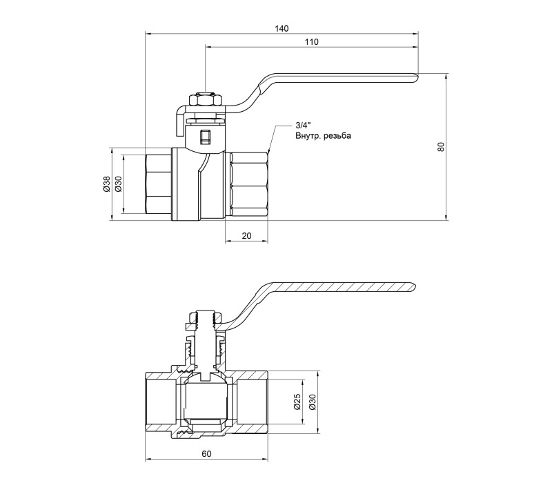 Кран кульовий SD Forte 3/4" ВР для води (ручка) SF600W20 SD00010571