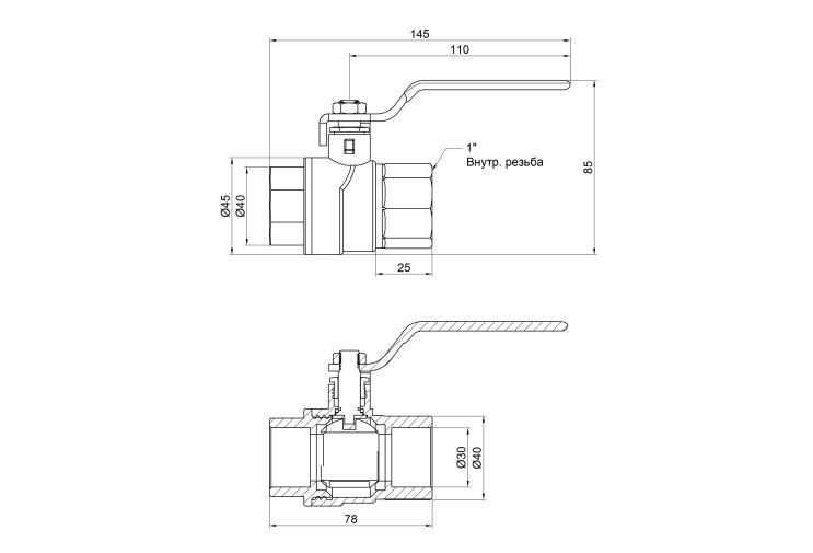 Кран шаровой SD Forte 1" ВР для воды (ручка) SF600W25 SD00010563