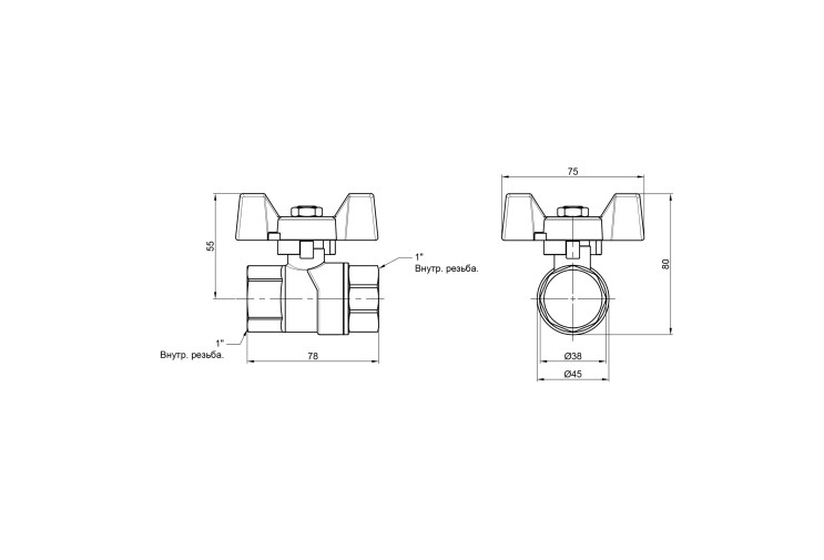 Кран кульовий SD Forte 1" ВР для води (метелик) SF602W25 SD00010559 Кран кульовий SD Forte 1" ВР для води (метелик) SF602W25 SD00010559