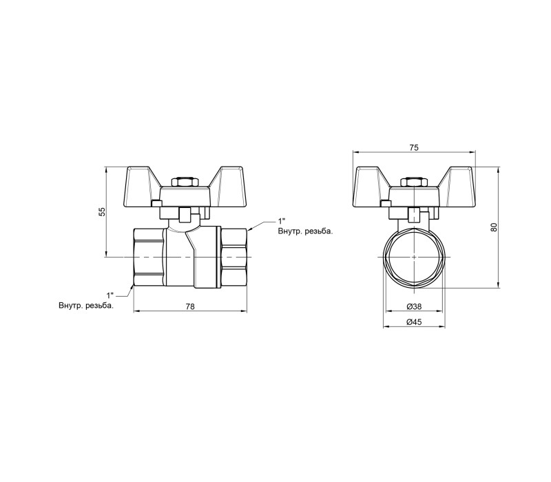 Кран кульовий SD Forte 1" ВР для води (метелик) SF602W25 SD00010559 Кран кульовий SD Forte 1" ВР для води (метелик) SF602W25 SD00010559