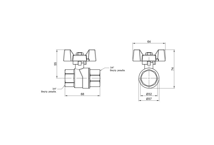 Кран шаровой SD Forte 1" ВР для газа (бабочка) SF602G25 SD00010560