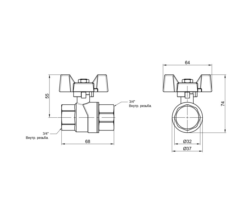 Кран кульовий SD Forte 1" ВР для газа (метелик) SF602G25 SD00010560