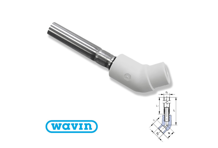 Подключение к радиатору колено Wavin 20/45° L=300мм SKORP12045270