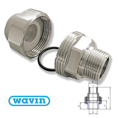 Переход с разборным внешним соединением Wavin 20x1/2" Переход с разборным внешним соединением Wavin 20x1/2"