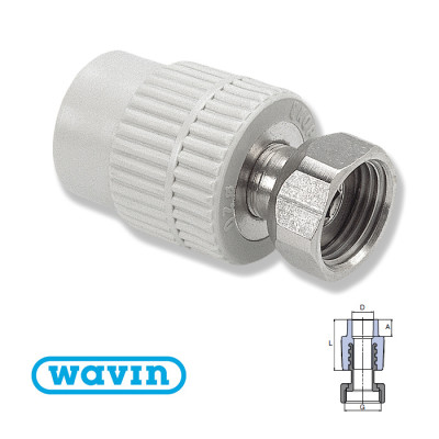 Муфта с металл. вставкой и НГ Wavin 20x1/2" Муфта с металл. вставкой и НГ Wavin 20x1/2"